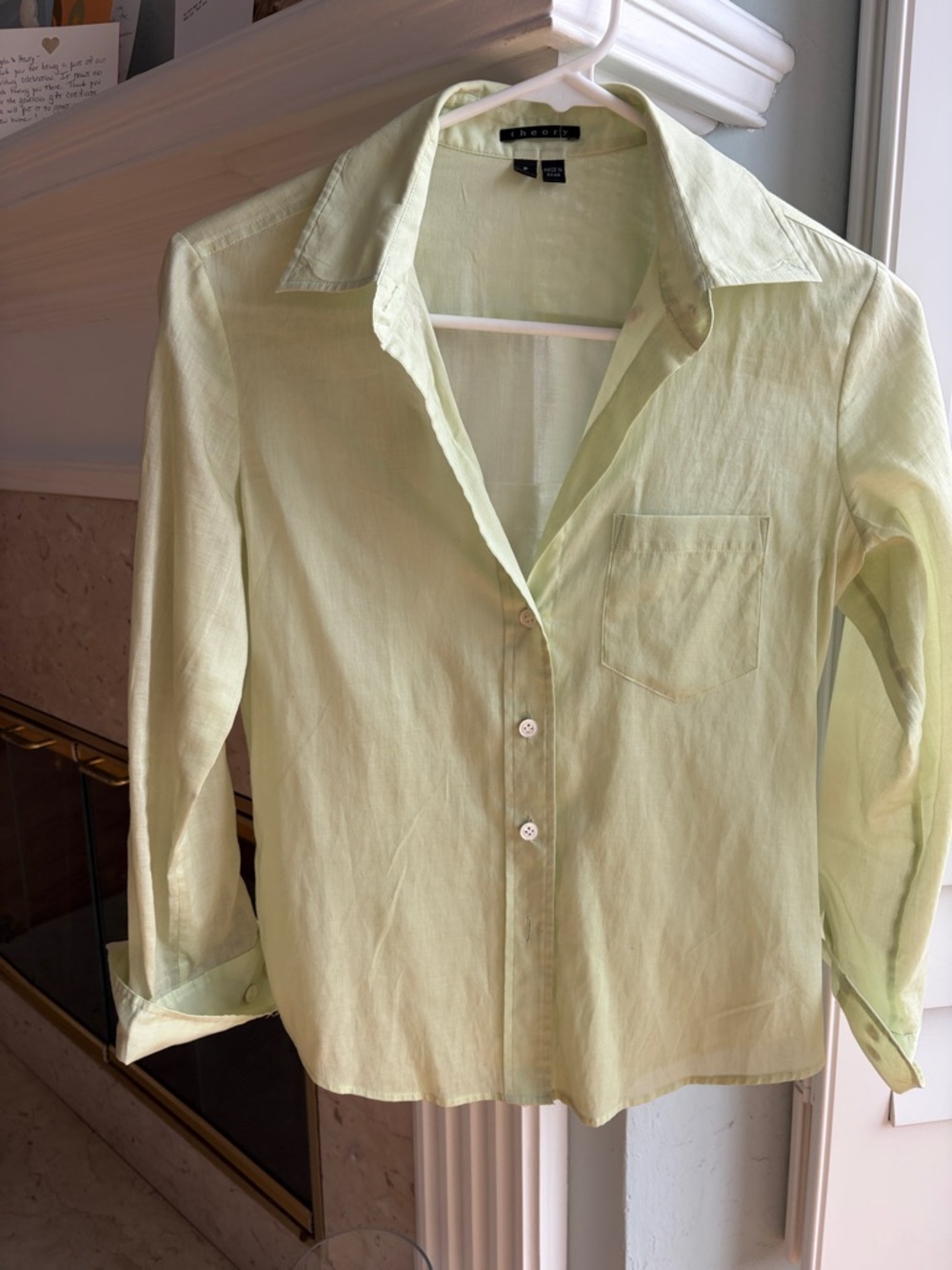 Theory Pale Green Button-Up Shirt